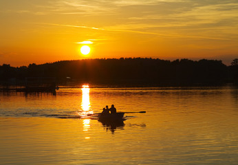 sunset on the lake,  boat