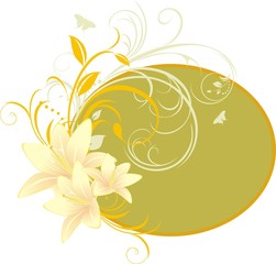 Lilies with floral ornament in the frame. Vector