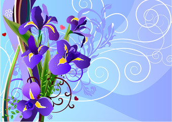 Beautiful summer floral background with blue irises