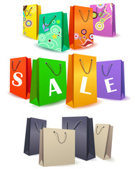 Vector set of different colorful shopping bags.