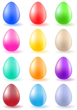 Twelve colorful easter eggs