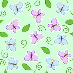 seamless pattern with blue and purple butterflies