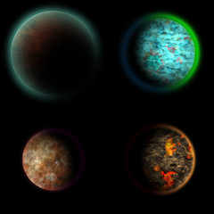 Pack of four planets on black background