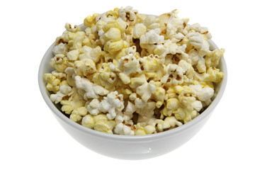 Bowl of popcorn isolated on white background