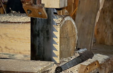 Saw blade in a 19th century sawmill