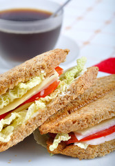 fresh and delicious classic club toasts with coffee