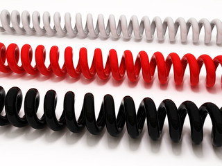Macro rendering of three parallel phone cords