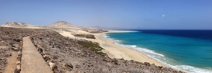 Photo sur Plexiglas Plage de Sotavento, Fuerteventura, Îles Canaries panorama du littoral de la baie de jandia à sotavento