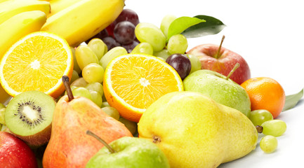 fresh fruits on the white background