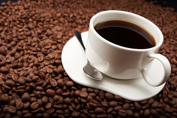 coffee beans with white cup