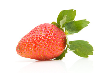 One fresh strawberry over white background