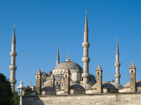 chimneys and minarets of blue mosque in Sultanhamet, Istanbul