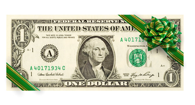 US dollar with green bow
