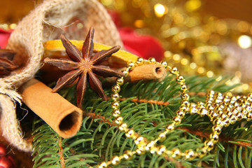Sternanis und Zimtstangen auf Tannenzweigen © Stefanie Lindorf