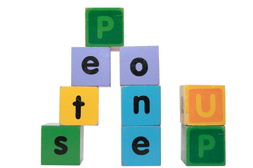 up one step in toy play block letters with clipping path