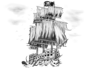 Tattoo Artwork Piratenschiff Geisterschiff