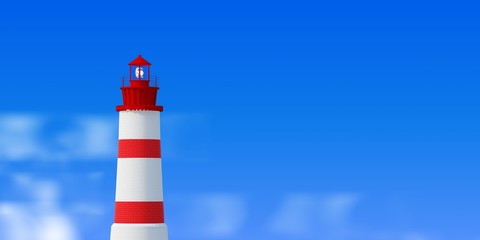 Lighthouse over blue sky background