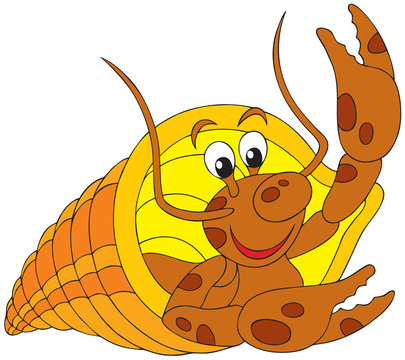 cartoon hermit crab with yellow shell clip art preview