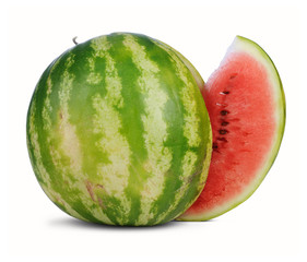 Watermelon with cute piece on withe background