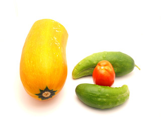 Tomatoes, vegetable marrow and cucumbers