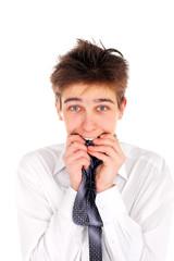 nervous teenager isolated on the white