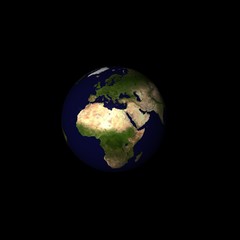 Planet earth on black background. Viewing Europe and Africa
