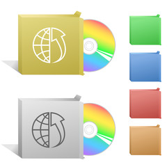 Globe and array up. Box with compact disc.