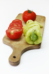 vegetables on wooden board