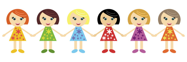 six little girls holding hands together