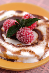 Dessert with rasberry and mint