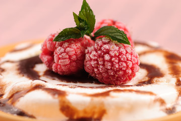 Dessert with rasberry and mint