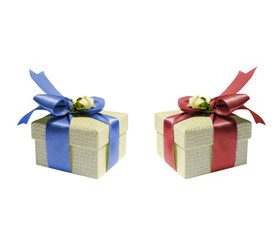 Gift boxes with ribbon and a rose isolated