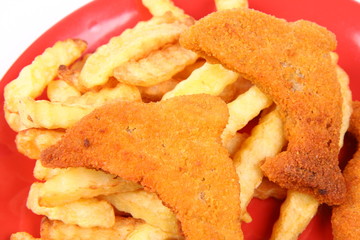 Fish and chips-dolphin shaped fish fingers for kids-in close up