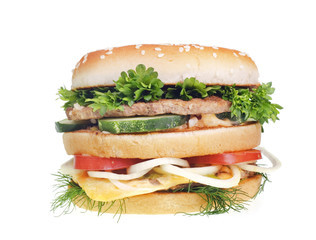Cheeseburger isolated on white background.