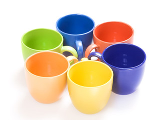 Color cups isolated on white background.
