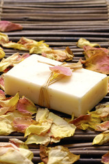 soap and aromatic rose petals for relax bath