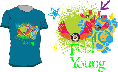 Colorful abstract vector t-shirt design with quote - Feel Young
