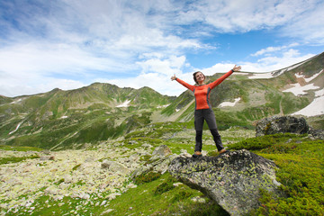 Obraz premium Hiker in Caucasus mountains
