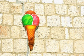 ice cream on the stone wall