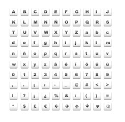 Alfabeto en botones cuadrados blancos