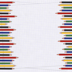 School card with paper and pencils on the abstract background