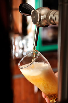 Filling Glass With Beer From Faucet