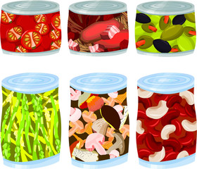 Set of a various food tins