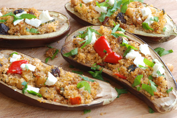 Aubergine with couscous and feta cheese