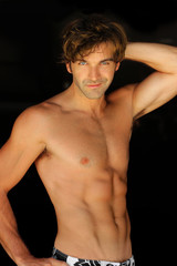 Naklejka premium Happy shirtless man