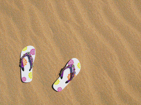 Trendy flip-flops on the sand