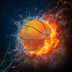 Abwaschbare Fototapete Flamme Basketball Ball