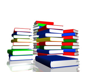 Pile of color books over white background