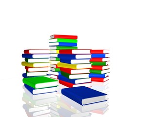 Piles of color books over white background