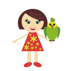 nice little girl with parrot